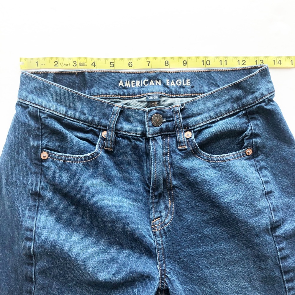 American Eagle Jeans Womens 00 Short Strigid Dreamy Drape Barrel Dark Wash High - Picture 9 of 11
